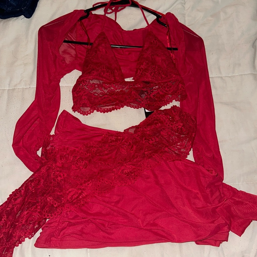 Red 3 piece set skirt and crop top